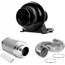 iPower 4 Inch 195 CFM 인라인 팬 순환 환기 블로워 및 에어 카본 필터 8피트 덕트로 텐트 환기 라이트 키트 블랙 : 가든 &a, 단일옵션