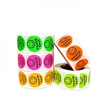 땡큐 구디백 선물 포장 스마일 롤 스티커 500pcs 원형 감사 생일 답례품, 형광로즈레드