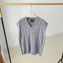 남자 니트 조끼 꽈배기 오버핏 브이넥 커플 베스트