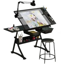 드로잉테이블 이젤 그림 도면 책상 화판 작업대 거치대, (왼쪽 하위 패널) 유리 모형 테이블