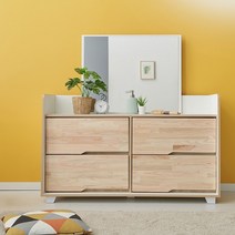 장인가구 뉴시드니 편백나무 4단 전도방지 1200 와이드서랍장 화장대, 내츄럴화이트