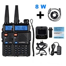고출력 양방향 워키토키 무전기 라디오 2pcs 실제 8W Baofeng UV-5R UV 5R 고출력 아마추어 햄 CB 방송국 UV5R 듀얼 밴드 트랜시버 10KM 인터콤, 협력사, 5R-8 BK 케이블 추가, 미국 사람