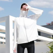 Jifang 자외선 차단 의류 여성용 여름 야외 승마 피부 얼음 실크 느슨한 후드 스포츠 짧은 재킷 운전 양산 태양 보호 긴팔 일반 크기-흰색 (85-140 캐티에 적합)