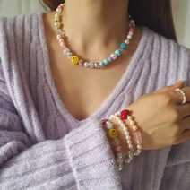 스마일 볼드 왕구슬 키치 목걸이 큐빅볼 유니크 디자인