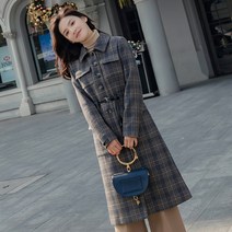 모직 코트 쿠가 겨울 가을 싱글 버튼 프렌치 체크무늬 슬림 우아한 8818 아니 드로스트링 2655086680