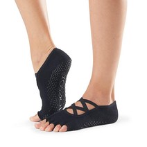 Toesox Grip Pilates Barre 양말 - 요가 및 발레용 미끄럼 방지 엘레 하프 토, Medium, Black