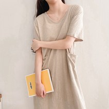 로잘린 [국내생산] 모카 브이넥 포켓 원피스 면원피스