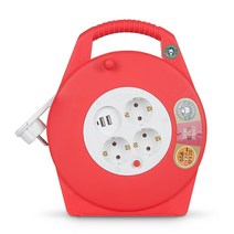 LUG 러그 멀티탭 3구 10M USB 2포트 접지 케이블 릴선 전기연장선 코드릴 캠핑용 레드, 1개