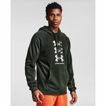 Under Armour 남성용 라이벌 플리스 3 로고 후드 크 그린 (310)/오닉스 화이트 S사이즈