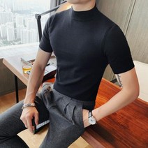어깨패드티 어깨뽕 티셔츠 색 여름 짧은 소매 니트 셔츠 남성 슬림 솔리드 풀 오버 캐주얼 스트레치 티