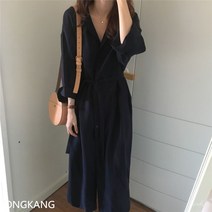 LONGKANG 루즈핏 슬림핏 터틀넥 트렌치코트 여 오버핏 롱 셔츠 카디건 롱 네츄럴 루즈핏 로브원피스
