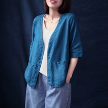 도오빠 여성 린넨 자켓 반팔 가디건 오버핏 블레이저 여름 아우터 여자린넨자켓 프리사이즈