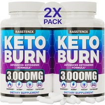 미국 Rasstenix 케토 케톤 번 웨이트 로스 팻 버너 KETO Burn 3000mg 60정 2팩, 2개