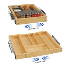 LOCVCDA 확장 가능한 풀아웃 캐비닛 오거나이저 41.4~65.8cm x 55.9cm16.3~25.9인치 22인치 너비 조절 목재 선반 주방용 나무 서랍 보관 선반스타일 11