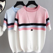 여름 니트 블라우스 티셔츠 위니배색NT