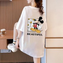 손드르 미키 도안 빅 사이즈 반팔티 여성 여름 오버핏 반팔 티셔츠 (M-5XL)