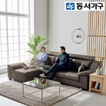 동서가구 조이스 편백황토숯 라텍스탑 천연가죽 3.5인용 소파+팔걸이스툴 DF643605, 베이지