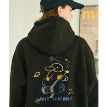 꼼파뇨 기모 마이백 자수 후드 블랙