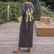로로텐 레터링 박스 롱 원피스 면 반팔 루즈핏 라운드넥 빅사이즈