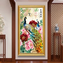 심스타 실십자수 도안 셋트 고급 돈 들어오는 공작새 꽃 명화 명작, 실크실  70x120 3가닥자수