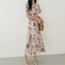 보헤미안 쉬폰 브이넥 랩 맥시 플라워 롱 에스닉 원피스