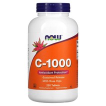 NOW Foods 나우푸드 C-1000 250정 비타민C 아스코르빈산 셀룰로오스 스테아레이트 로즈힙 분말, 250 카운트
