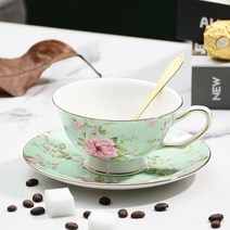 Royal Queen 골드림 엣지 본차이나 커피잔 세트 집들이선물 생일 선물, 일반포장, 1인조 세트, 그린