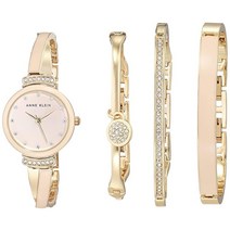 앤클라인 Anne Klein 여성용 프리미엄 크리스탈 액센트 뱅글 시계 세트 실버/핑크