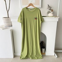 메이룸 체리원피스 체리 자수 홈웨어 루즈핏 롱 반팔 원피스