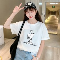 [오늘발송] 스타일아유 스누피 오버핏 반팔티 여성용 롱 빅사이즈 박시 반팔티셔츠 반팔 티셔츠[AXG6TS010A]
