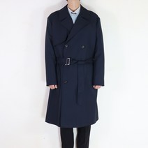 바쏘옴므 TOP셀러 다크네이비 오버핏 남자 더블 벨티드 롱 트렌치 코트 X1CC13