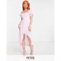 Ever New Petite 90년대 디시 플로럴 스퀘어 넥 미디 드레스