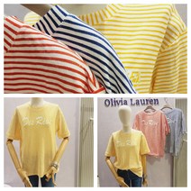 올리비아로렌 경쾌한 스트라이프 단가라 레터링 라운드 반팔 티셔츠 nc청주점 vvbasym5186