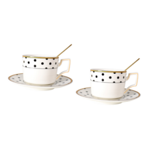 혼멘 고급 홈카페 세라믹 커피잔 찻잔 세트(티스푼포함) 2p, 1+1, 도트
