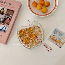 유리볼 시리얼볼 투명 사과모양 글라스 애플 파스타 디저트 사과볼, 사과 유리 그릇