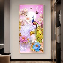 부귀와 행운의 상징 공작새 한쌍 보석십자수 모란꽃 부귀 AB 비즈 보석 퍼즐 붙이기 DIY 패키지, 60x110cm