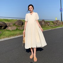 임산부룩 임산부하객룩 여름 유행 v-목 슬림 허리 숏 소매 임신 한 여성 출산 복장 라인 드레스 파티, [01] M, [02] white