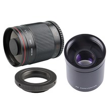 GHSHOP 500mm F/8 망원 미러 렌즈 + 2X 텔레컨버터 + 펜탁스용 T2-PK 어댑터, 설명, 블랙, 금속