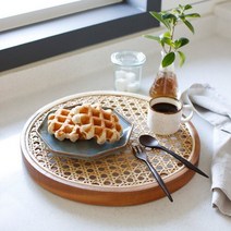 바보사랑 라탄 케인 트레이 원형 대 (약 30cm) 1p .체리하우스