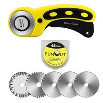 Funcut 원단용 45mm 회전 커터 (회전 3개 + 핑킹 1개 + 도트 블레이드 1개 포함) 안전 잠금 및 인체 공학적 핸들 가죽 퀼팅 및 기타 바느질에 이상적 왼손 및 오, Rotary Cutter