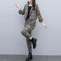 위위브렌 여성 체크 날씬해보이는 상하 세미 투피스 세트