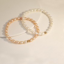 당일발송 14K 컷팅 금볼 천연 담수 진주 못난이 쌀알 금 신민아 밴딩 팔찌