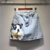 JUST FEEL!NG 자수 데님 스커트 빅사이즈 힙 a라인 데님스커트