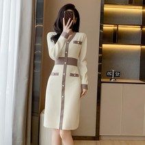 브이넥 허리라인 포인트 올드머니룩 키작녀 결혼식 하객룩 상견례 오간자 니트 원피스