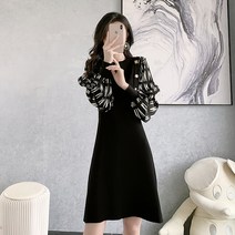 런메시 Runmecy 여성 봄 쉬폰 패치 니트 원피스