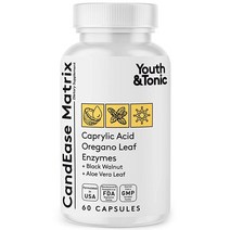 Youth & Tonic CandEase 매트릭스 알약 장 건강 및 장 식물 복원 정상 산도 레벨 카프릴산 오레가노 소화 효소 프로바이오틱이 함유된 전신 클렌징 복합체