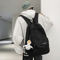 앤써핏 심플 대용량 방수 키링 학생 백팩, 블랙