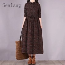 [Sealang]여성 빅사이즈 면마 롱 원피스 봄가을 캐주얼 n7zhuo218