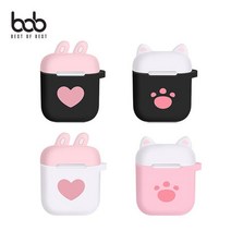 bob 큐티 쫑긋 에어팟 키링세트 실리콘 범퍼케이스 W3B0878, 수앤진쿠팡 블랙_하트_스티커증정