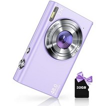 디지털 카메라 zostuic 2.7k 48mp 자동 초점 어린이 카메라 32GB 카드 16x 줌 소형 휴대용 미니 장난감 카메라 크리스마스 생일 축제 선물 어린이 십대 소녀 소년(, 보라